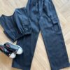 Conjunto Feminino Viscolinho Blusa Cropped e Calça Cargo Preto Fernanda Ramos Kids