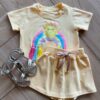 Conjunto Infantil Blusa Cropped com Detalhe e Short Saia Amarelo Fernanda Ramos Kids