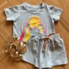 Conjunto Infantil Blusa Cropped com Detalhe e Short Saia Azul Fernanda Ramos KIds