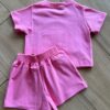 Conjunto Infantil Blusa Cropped com Detalhe e Short Saia Rosa Fernanda Ramos Kids