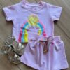 Conjunto Infantil Blusa Cropped com Detalhe e Short Saia Rosa Bebê Fernanda Ramos Kids