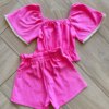 Conjunto Infantil Feminino Blusa com Detalhe e Short Rosa Fernanda Ramos Kids