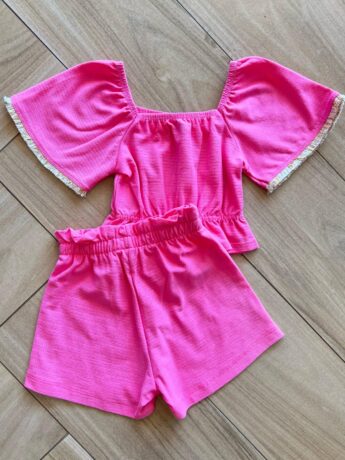 Conjunto Infantil Feminino Blusa com Detalhe e Short Rosa Fernanda Ramos Kids