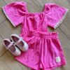 Conjunto Infantil Feminino Blusa com Detalhe e Short Rosa Fernanda Ramos Kids