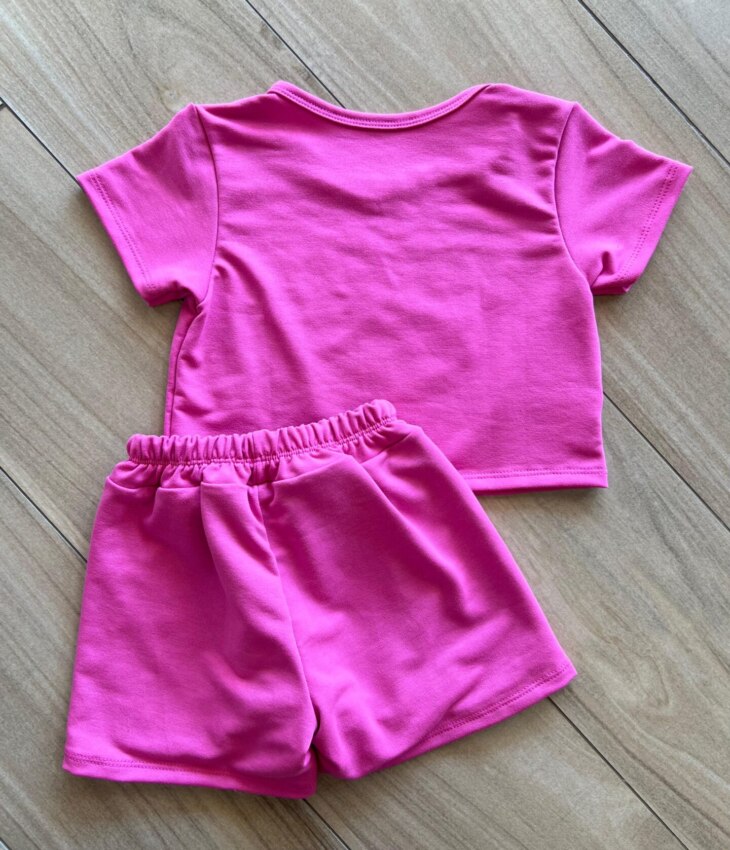 Conjunto Infantil Feminino Blusa e Short HerHis Stitch Pink Fernanda Ramos Kids