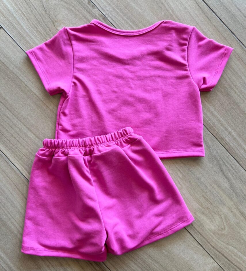 Conjunto Infantil Feminino Blusa e Short HerHis Stitch Pink Fernanda Ramos Kids