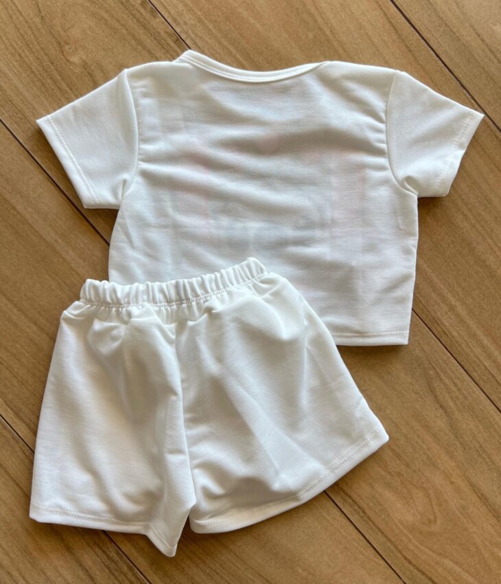 Conjunto Infantil Feminino Blusa e Short Stitch Apaixonado Off White Fernanda Ramos Kids