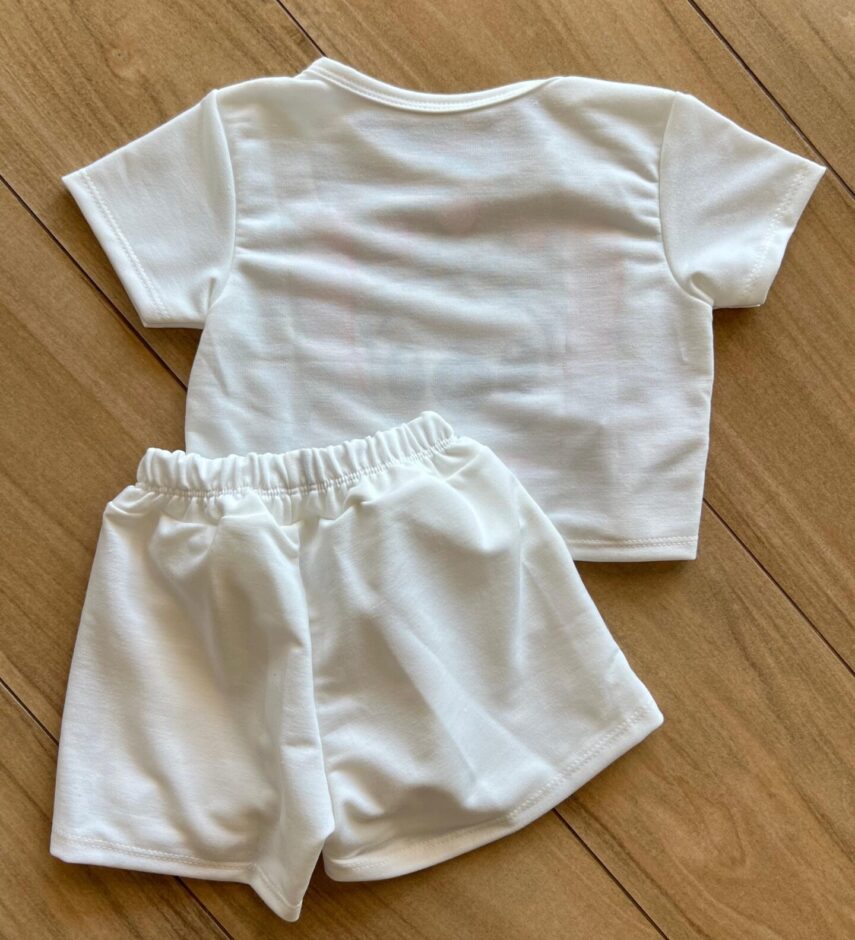 Conjunto Infantil Feminino Blusa e Short Stitch Apaixonado Off White Fernanda Ramos Kids