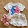 Conjunto Infantil Feminino Blusa e Short Stitch Apaixonado Off White Fernanda Ramos Kids
