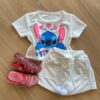 Conjunto Infantil Feminino Blusa e Short Stitch com Corações Fernanda Ramos Kids