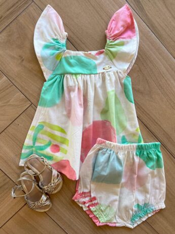Conjunto Infantil Feminino Blusa Manga Curta e Calcinha Estampada Fernanda Ramos Kids