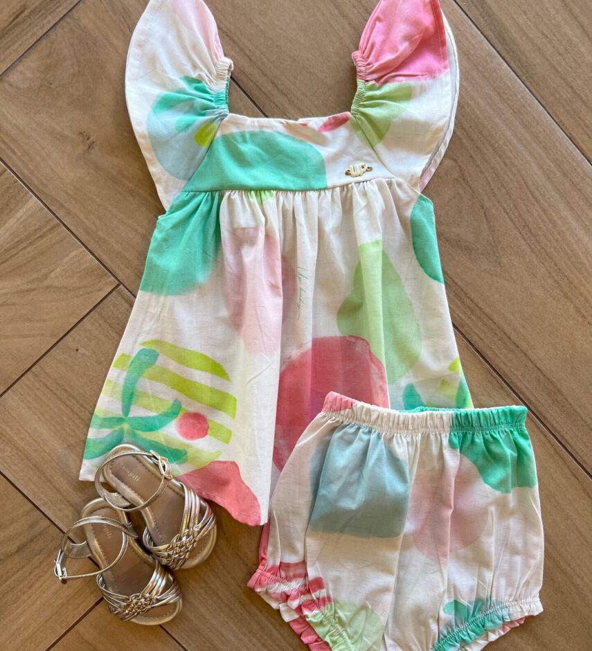 Conjunto Infantil Feminino Blusa Manga Curta e Calcinha Estampada Fernanda Ramos Kids