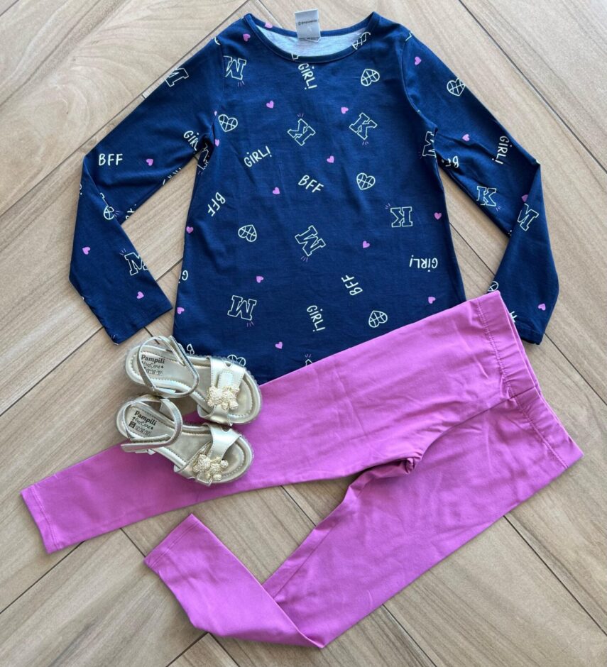 Conjunto Infantil Feminino Blusa Manga Longa BFF e Calça Fúcsia Fernanda Ramos Kids
