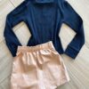 Conjunto Infantil Feminino Blusa Manga Longa Canelada e Short Bege Fernanda Ramos Kids