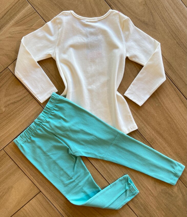 Conjunto Infantil Feminino Blusa Manga Longa College e Calça Verde Fernanda Ramos Kids