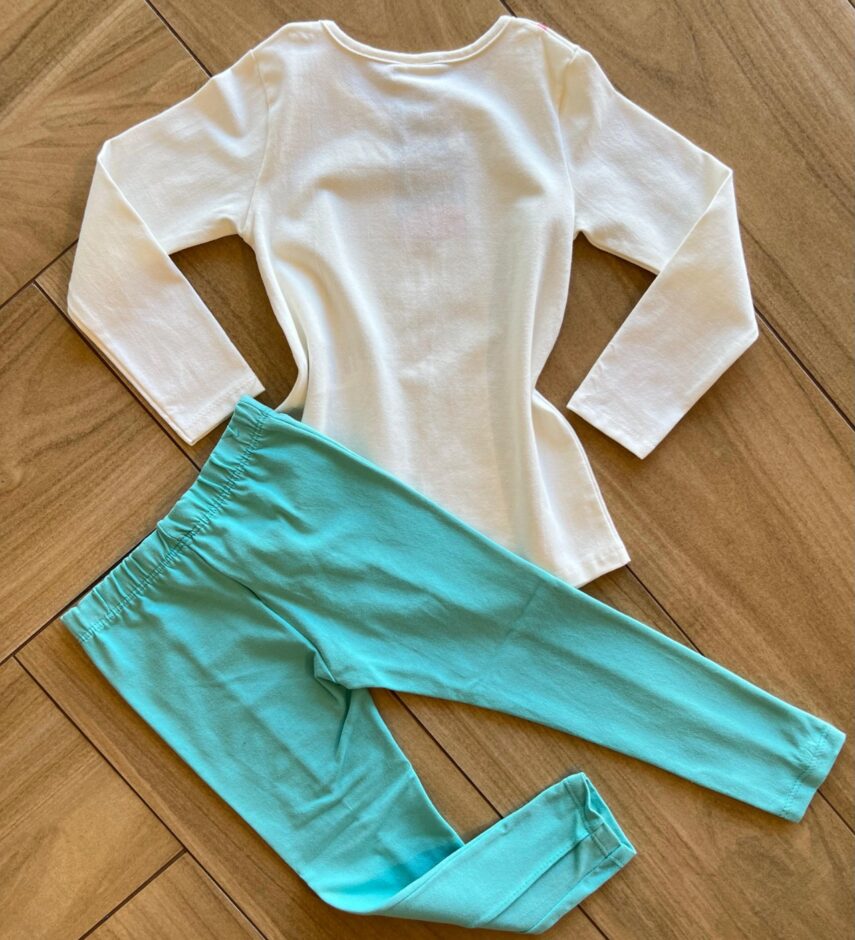 Conjunto Infantil Feminino Blusa Manga Longa College e Calça Verde Fernanda Ramos Kids