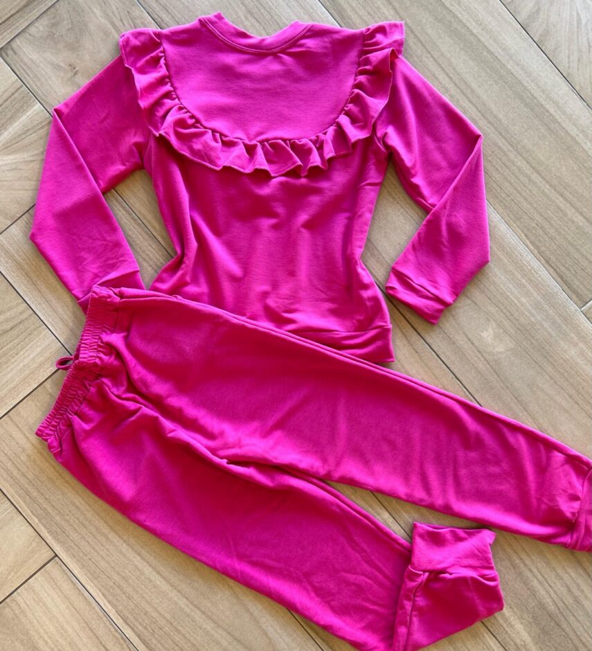 Conjunto Infantil Feminino Blusa Manga Longa com Babado e Calça Fernanda Ramos Kids