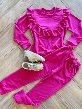 Conjunto Infantil Feminino Blusa Manga Longa com Babado e Calça Fernanda Ramos Kids