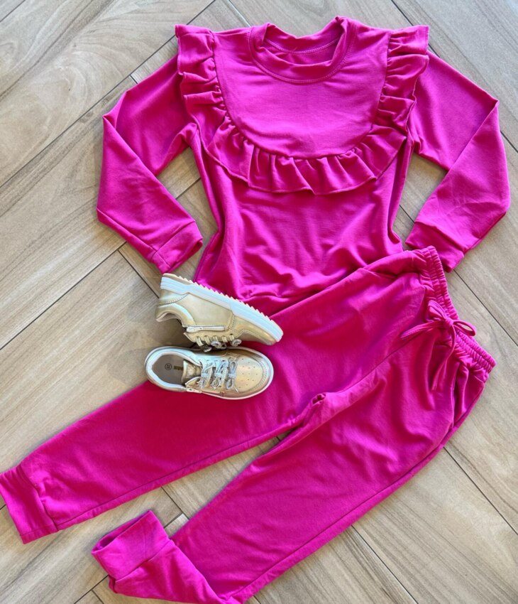 Conjunto Infantil Feminino Blusa Manga Longa com Babado e Calça Fernanda Ramos Kids