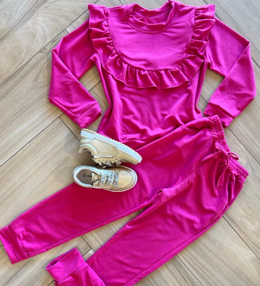 Conjunto Infantil Feminino Blusa Manga Longa com Babado e Calça Fernanda Ramos Kids