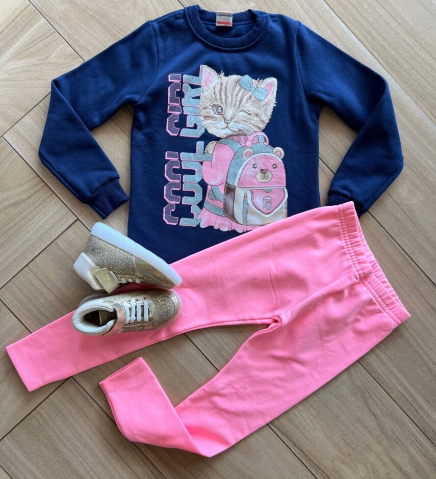 Conjunto Infantil Feminino Blusa Manga Longa Cool Girl e Calça Fernanda Ramos Kids