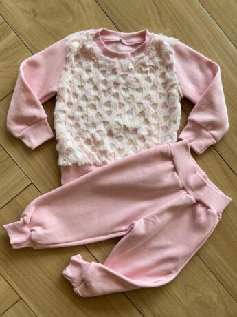 Conjunto Infantil Feminino Blusa Manga Longa Corações e Calça Rosa Fernanda Ramos Kids