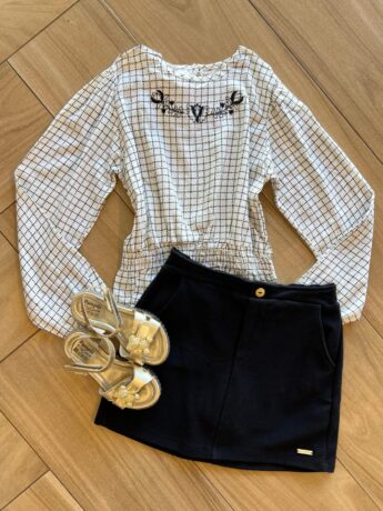 Conjunto Infantil Feminino Blusa Manga Longa e Short Saia 75112 Fernanda Ramos Kids