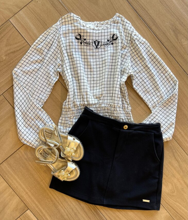 Conjunto Infantil Feminino Blusa Manga Longa e Short Saia 75112 Fernanda Ramos Kids