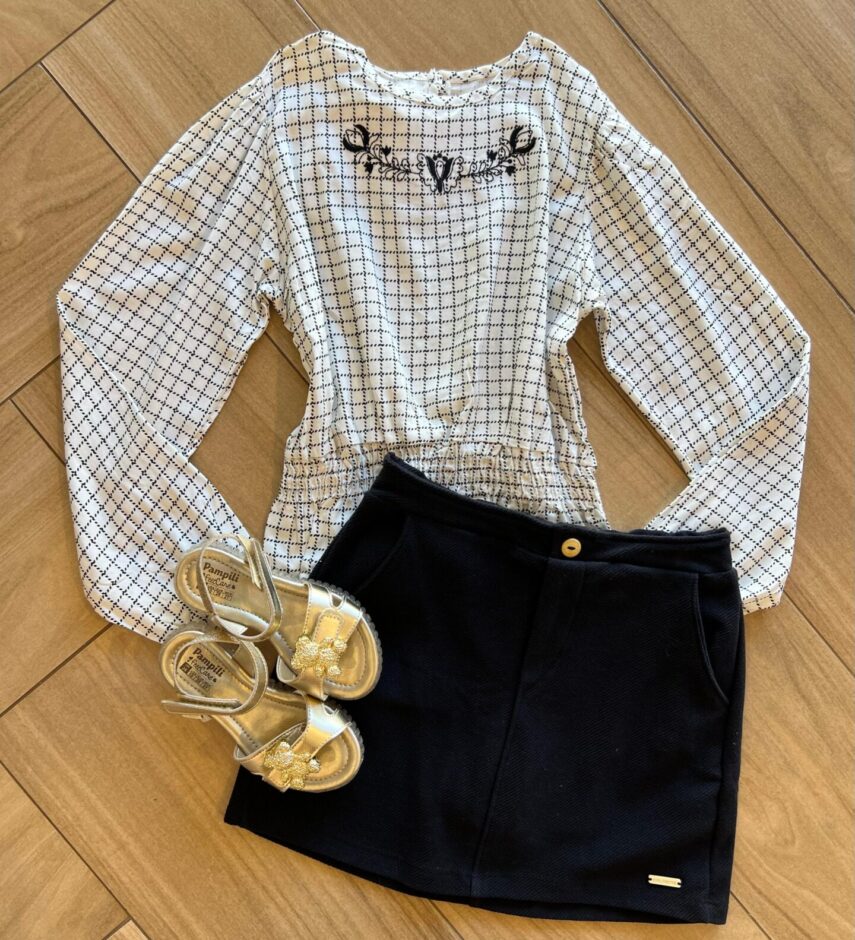 Conjunto Infantil Feminino Blusa Manga Longa e Short Saia 75112 Fernanda Ramos Kids