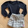 Conjunto Infantil Feminino Blusa Manga Longa e Short Saia Xadrez Fernanda Ramos Kids