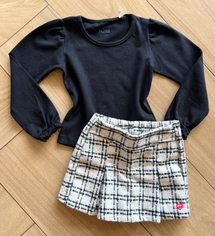 Conjunto Infantil Feminino Blusa Manga Longa e Short Saia Xadrez Fernanda Ramos Kids