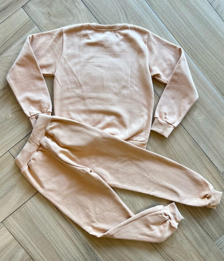 Conjunto Infantil Feminino Blusa Manga Longa Love e Calça Bege Fernanda Ramos Kids