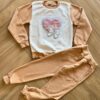 Conjunto Infantil Feminino Blusa Manga Longa Love e Calça Bege Fernanda Ramos Kids