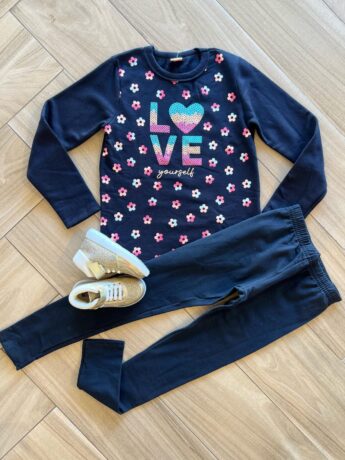 Conjunto Infantil Feminino Blusa Manga Longa Love e Calça Preta Fernanda Ramos Kids