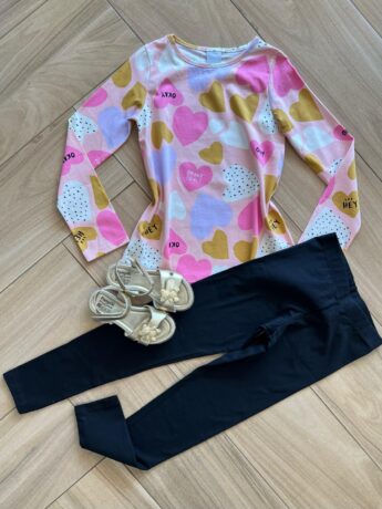 Conjunto Infantil Feminino Blusa Manga Longa Okay e Calça Preta Fernanda Ramos Kids
