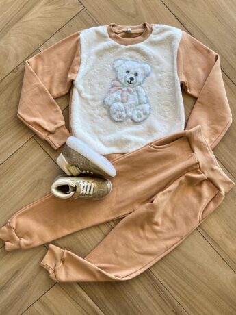 Conjunto Infantil Feminino Blusa Manga Longa Pelinhos e Calça Caqui Fernanda Ramos Kids