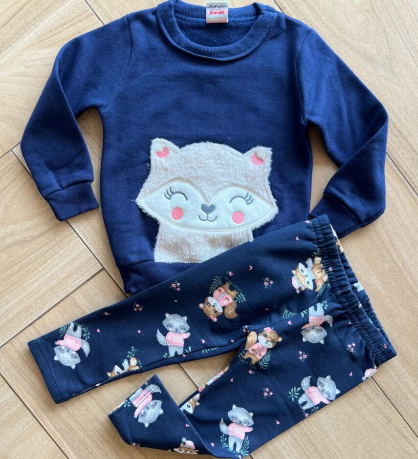 Conjunto Infantil Feminino Blusa Manga Longa Raposa e Calça Fernanda Ramos Kids