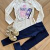 Conjunto Infantil Feminino Blusa Manga Longa Travel e Calça Azul Fernanda Ramos Kids