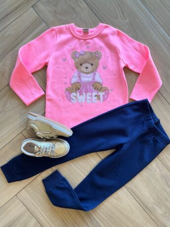 Conjunto Infantil Feminino Blusa Manga Longa Ursinho Sweet e Calça Fernanda Ramos Kids