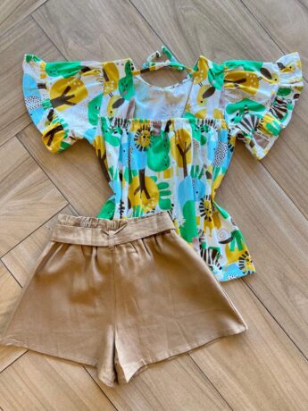 fernandaramoskids com br Conjunto Infantil Feminino Blusa Meia Malha Estampada e Short2