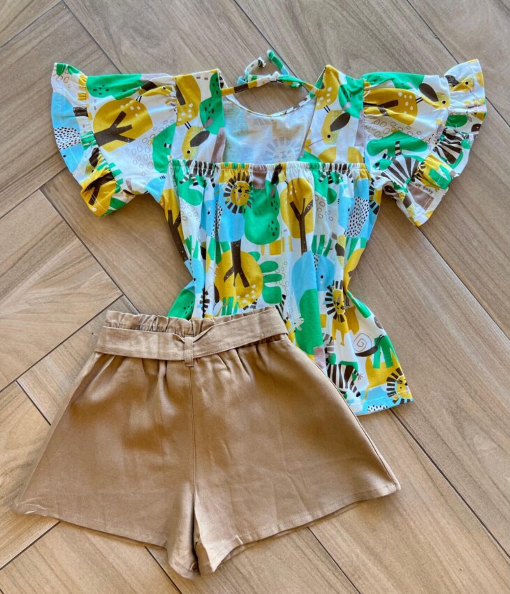 fernandaramoskids com br Conjunto Infantil Feminino Blusa Meia Malha Estampada e Short2