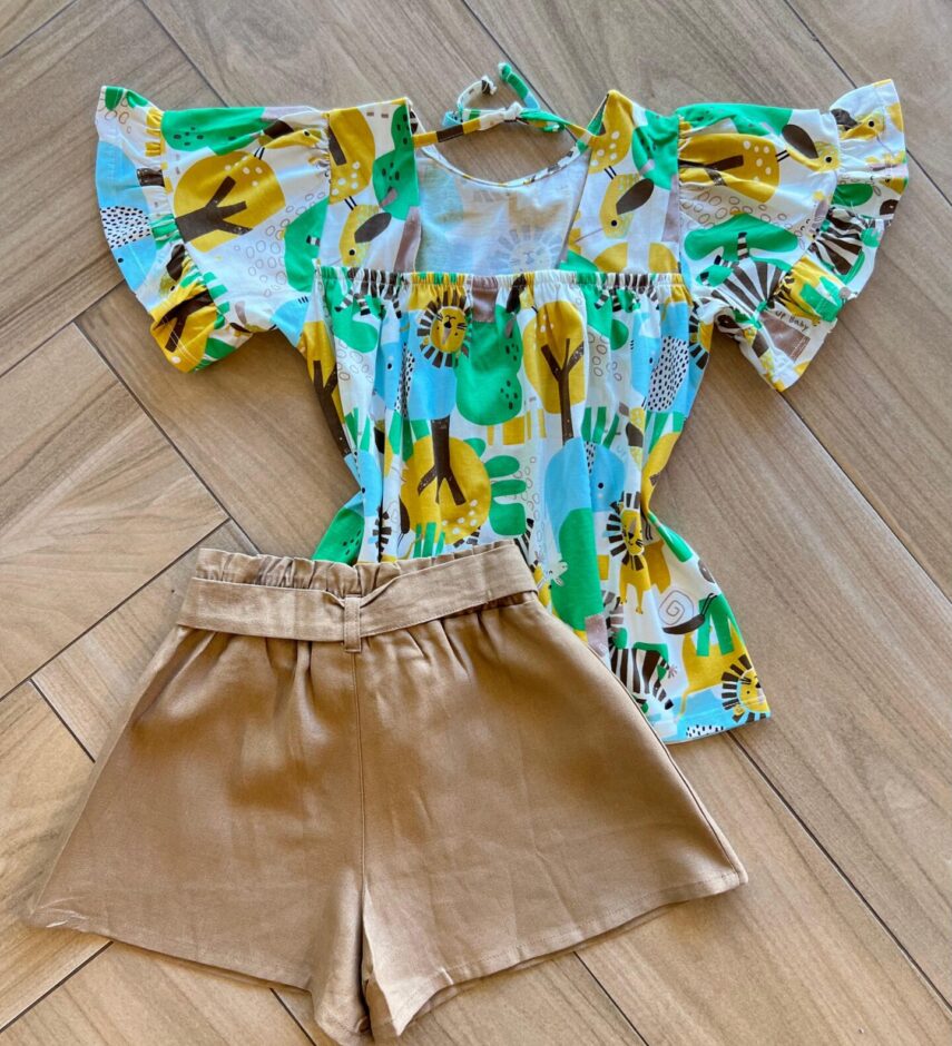 fernandaramoskids com br Conjunto Infantil Feminino Blusa Meia Malha Estampada e Short2