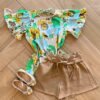 Conjunto Infantil Feminino Blusa Meia Malha Estampada e Short Fernanda Ramos Kids
