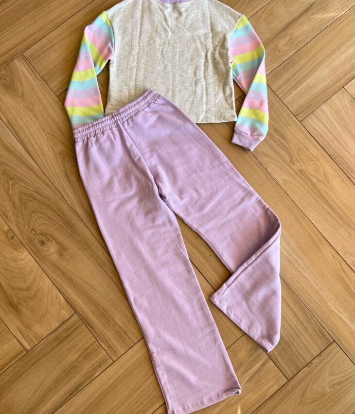 Conjunto Infantil Feminino Blusão Boxy e Calça Wide Leg Moletom da Fernanda Ramos Kids