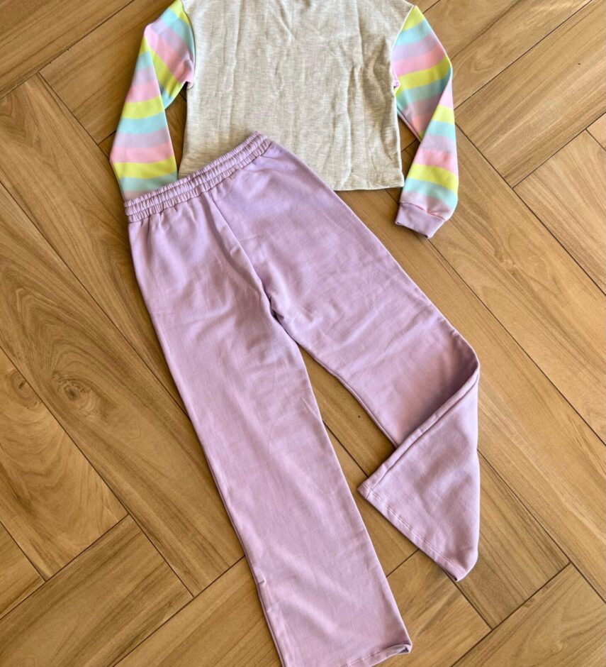 Conjunto Infantil Feminino Blusão Boxy e Calça Wide Leg Moletom da Fernanda Ramos Kids
