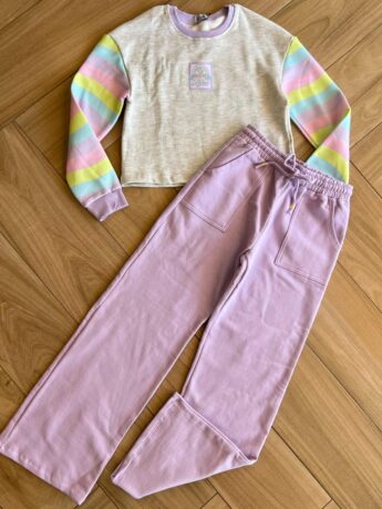 Conjunto Infantil Feminino Blusão Boxy e Calça Wide Leg Moletom Fernanda Ramos Kids