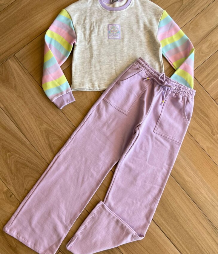 Conjunto Infantil Feminino Blusão Boxy e Calça Wide Leg Moletom Fernanda Ramos Kids