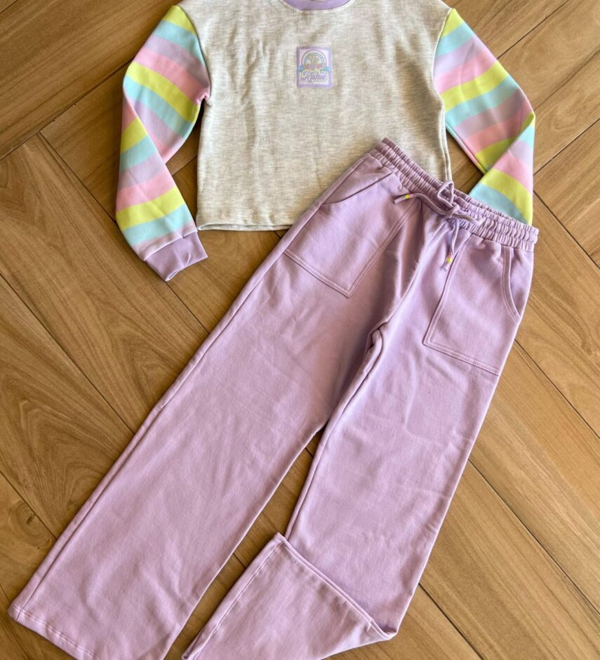 Conjunto Infantil Feminino Blusão Boxy e Calça Wide Leg Moletom Fernanda Ramos Kids