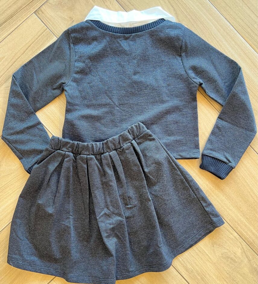 Conjunto Infantil Feminino Blusão Boxy e Short Saia Preto Brilhante Fernanda Ramos Kids