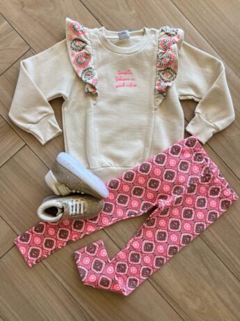 Conjunto Infantil Feminino Blusão Manga Longa Good Vibes e Legging Fernanda Ramos Kids